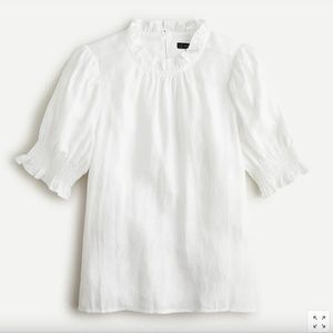NWT J. Crew Smocked Puff-Sleeve Linen Top, Size XS